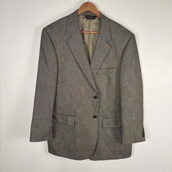 Jos A Bank Blazer Men 44R Black Tan Prince Edward Plaid Signature Silk Camelhair